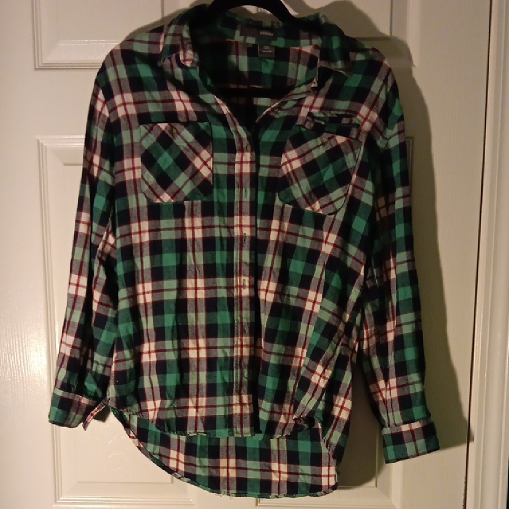 Green and Red Plaid Button-Up Shirt